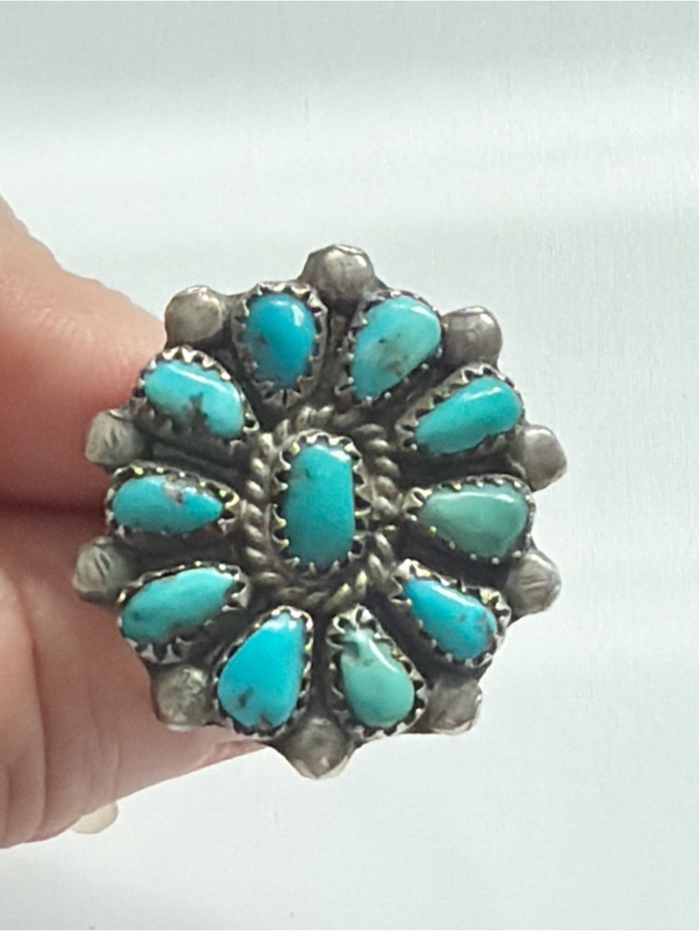 Vintage Southwestern Turquoise Cluster Sterling Silver Ring